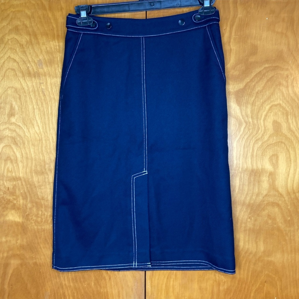 NWT Ann Tailor Blue With White Stitching Skirt. Size 2